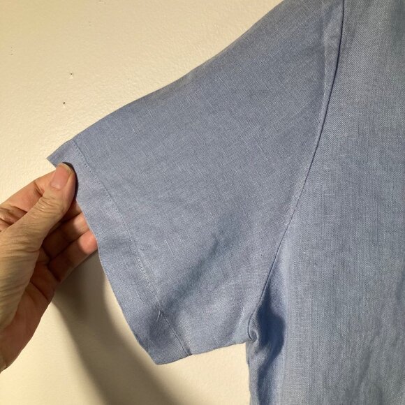 Womens Liz Claiborne Linen Button Shirt Short Sleeve Lace Detail Collar XL Blue - Picture 4 of 8